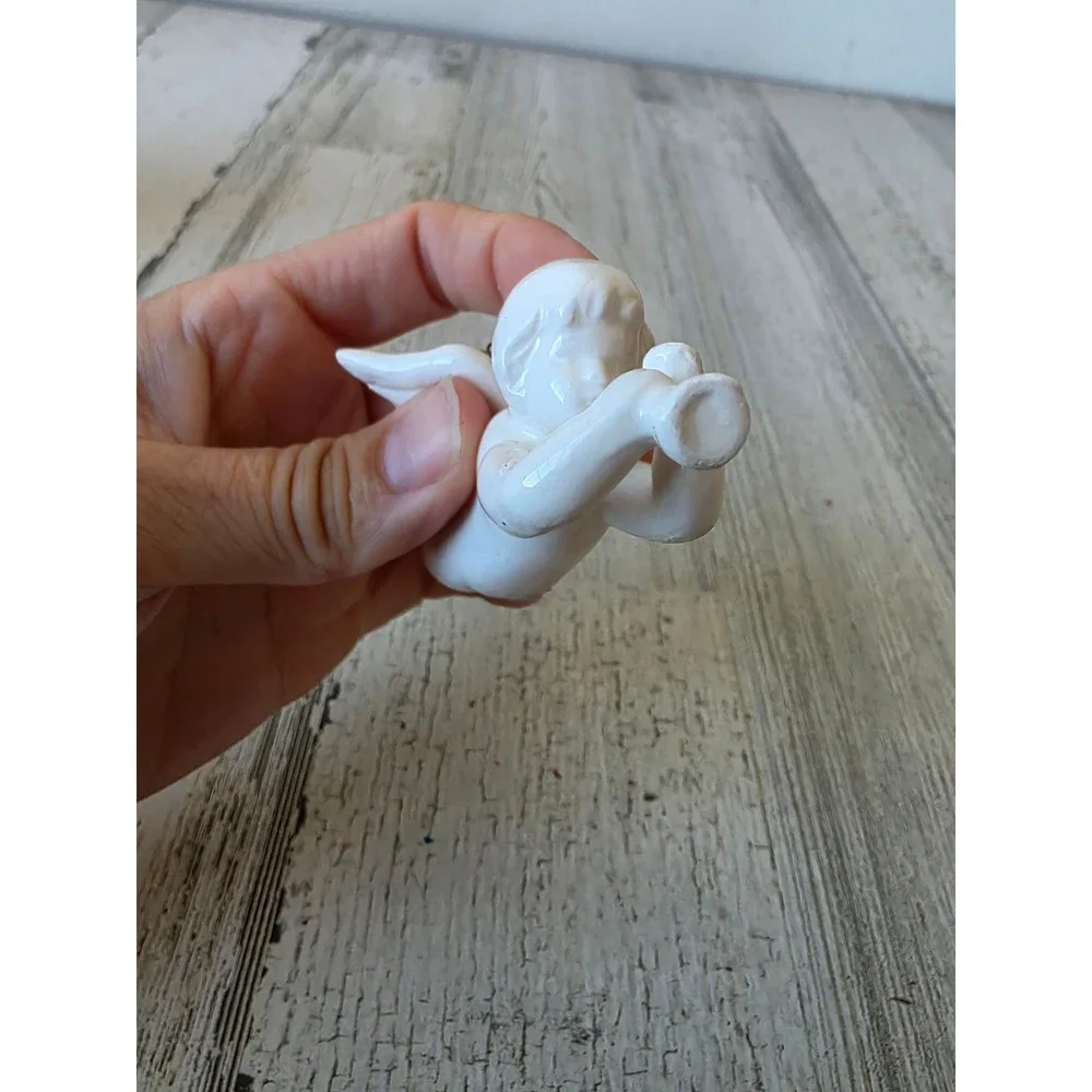 Vintage porcelain Angel cherub ornament white horn Xmas tree girl Angels